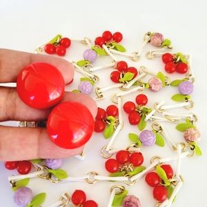 Rare Lovely Vintage Floral Fruit Salad Flapper Necklace & Earrings